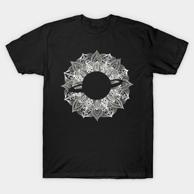 White Mandala Circle Planet T-Shirt by ZeichenbloQ